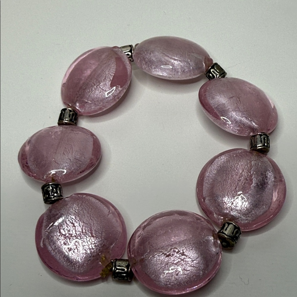 Elegant Pink glass frosted discs Beaded stretch Bracelet so pretty